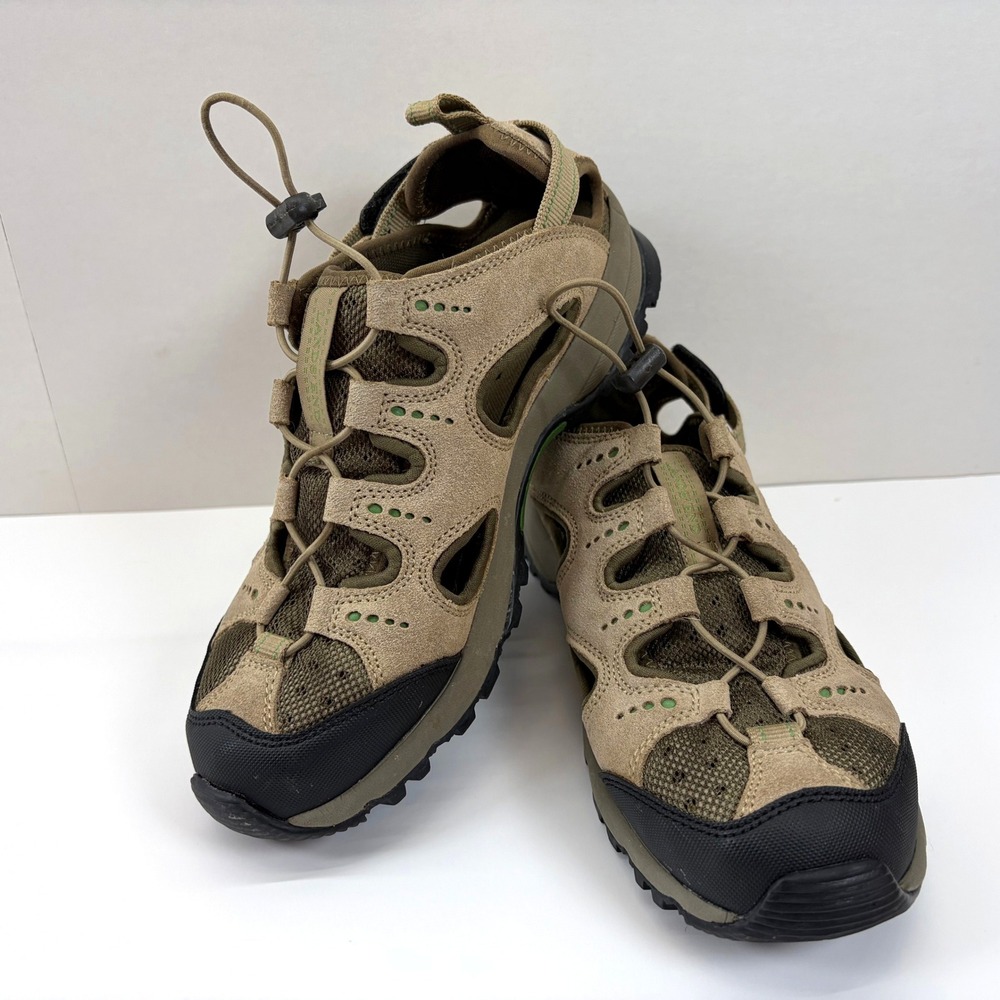 Lands End Water Shoes Hiking Sandals Tan Green Mens Size 8 B VGC